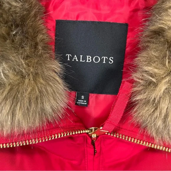 Talbots Faux Fur Collar Down Puffer Vest in Red Pop SZ SM - Picture 5 of 8